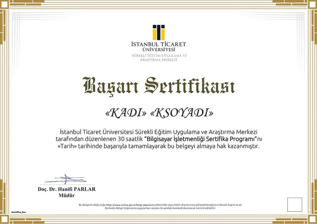 Sertifika örneği